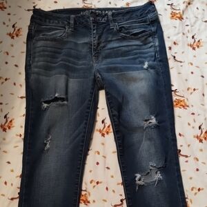 American Eagle Outfitters Dark Blue Distressed Skinny Jeans